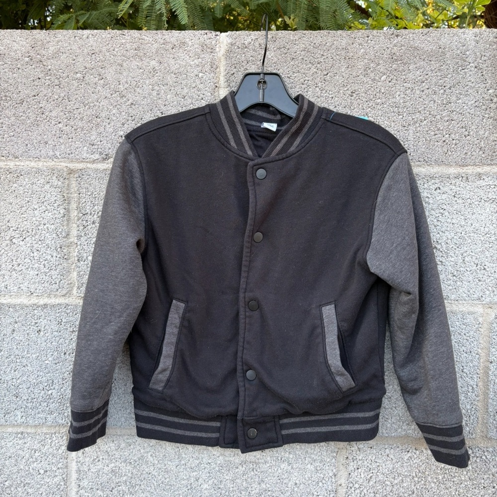 Old Navy Youth Varsity Bomber Black Gray Snap Up Pockets Size Medium (8)